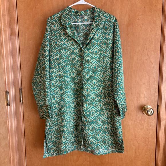Natori Other - Natori Geometric Print Tunic Sleep Womens Medium Green Gold Long Sleeve
